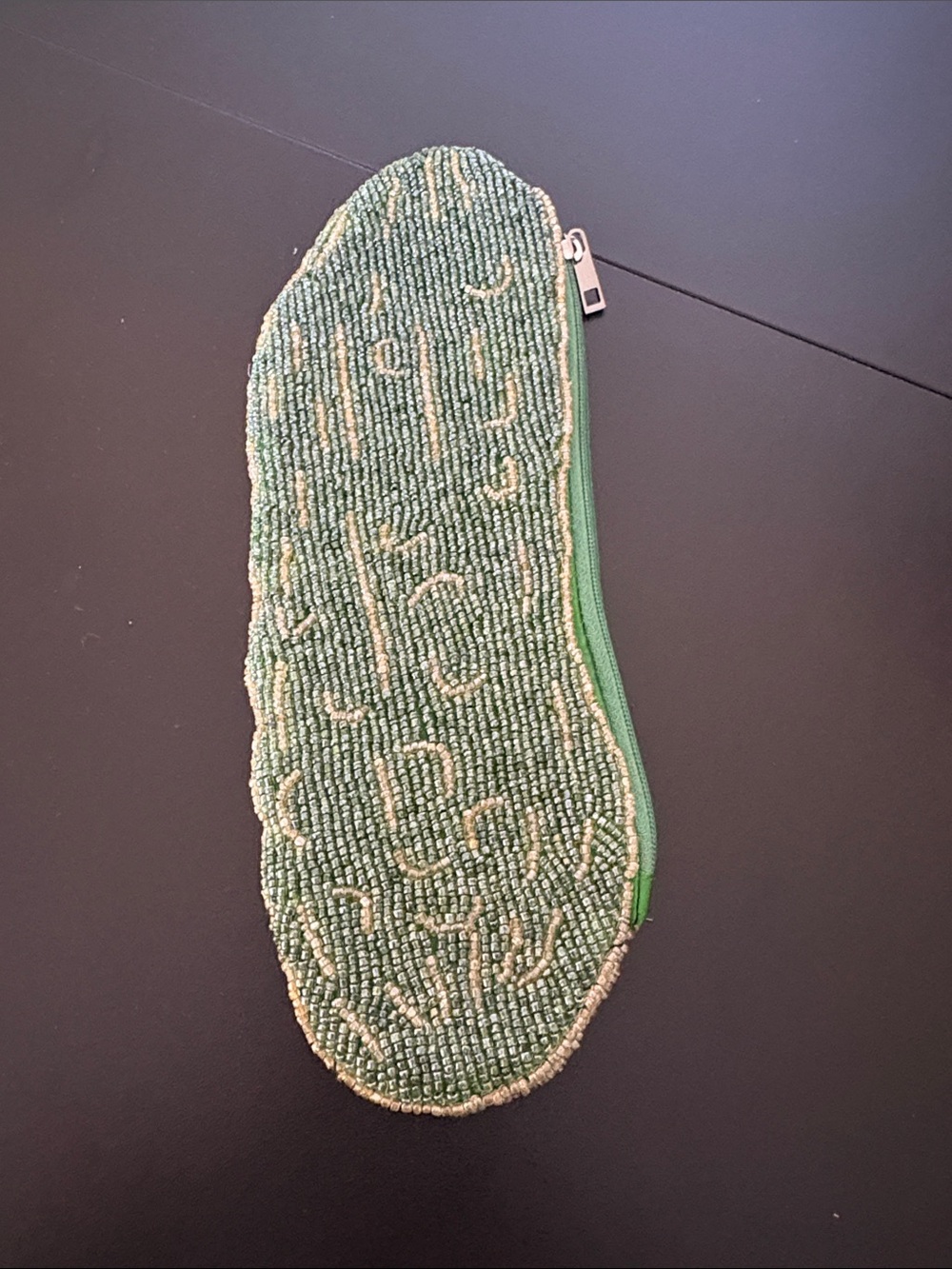 Jenny Lemons Green Beaded Pickle Zipper Pouch Coin Purse
